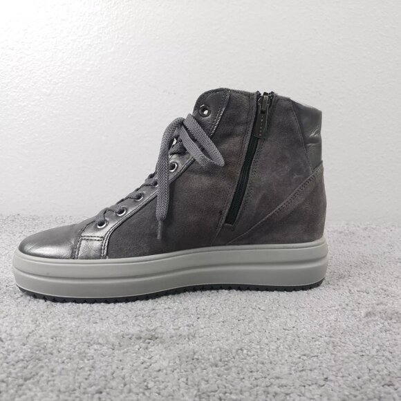 Igi&Co Womens 40 EU Platform Sneakers Studded Shoes Gray Lace Up Made In Italy - Picture 5 of 13